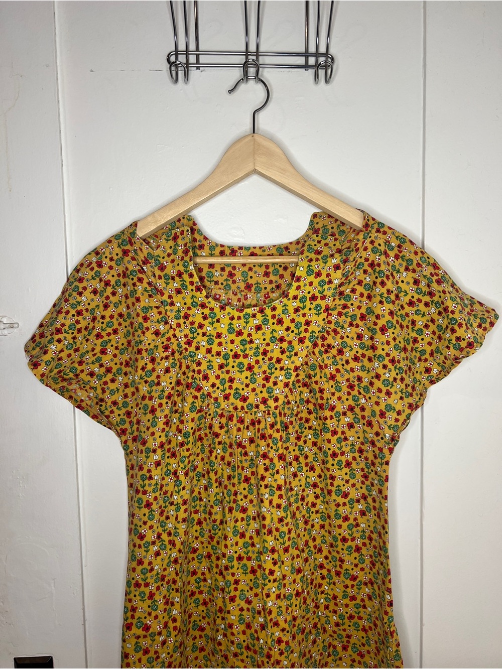 Yellow Floral Short Sleeve 70s Maxi Dress